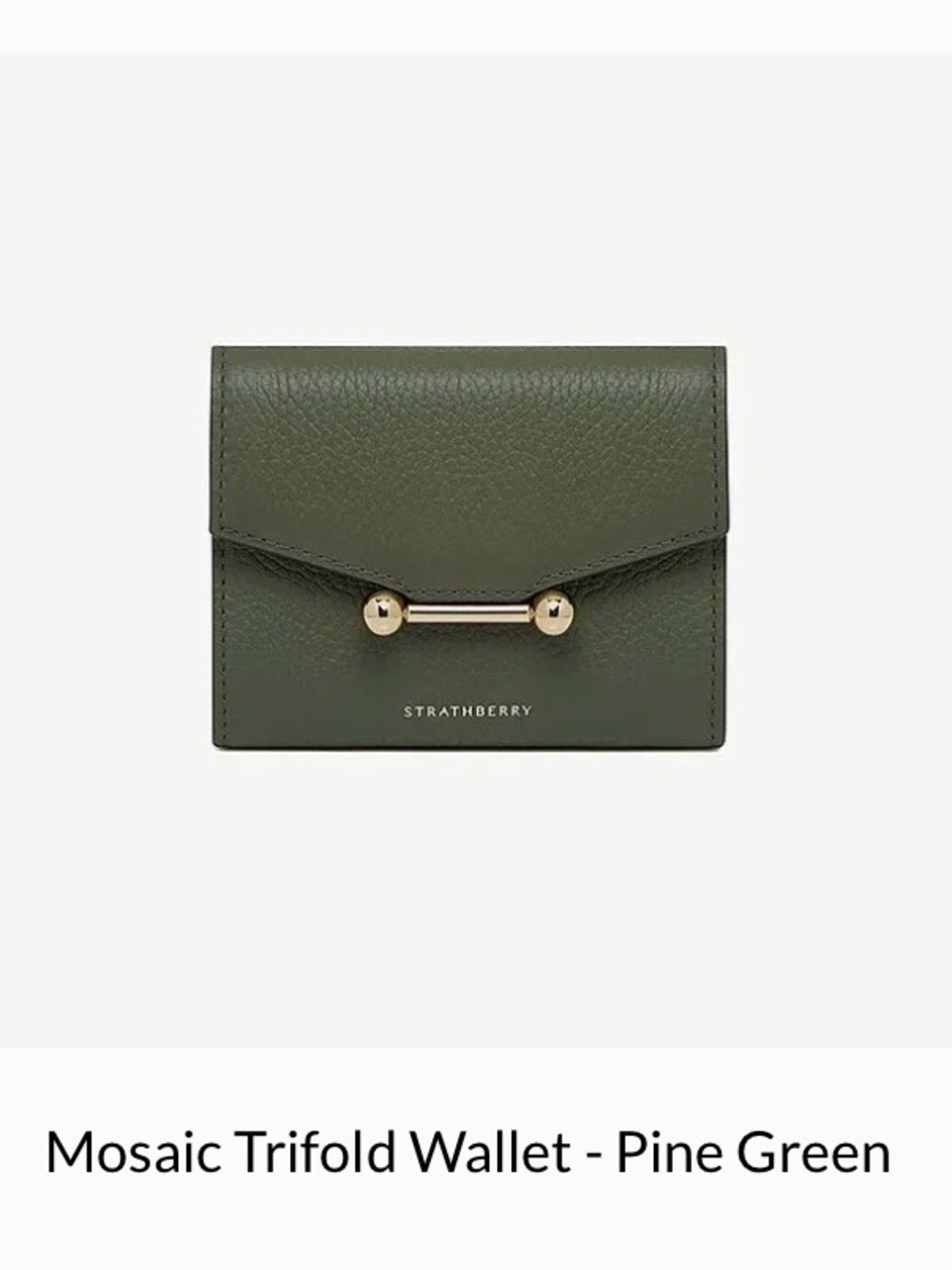 Strathberry Pine Green Mosaic Trifold Wallet with Gold Bar